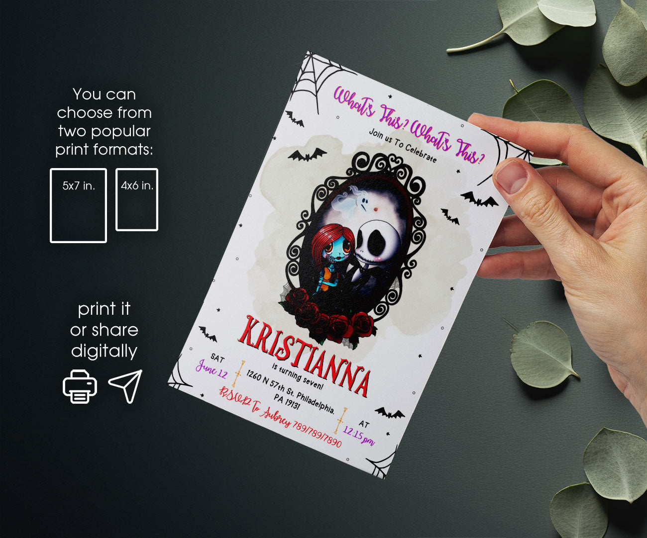 The Nightmare Before Christmas Halloween customizable invitation template | Share or Print | PE938