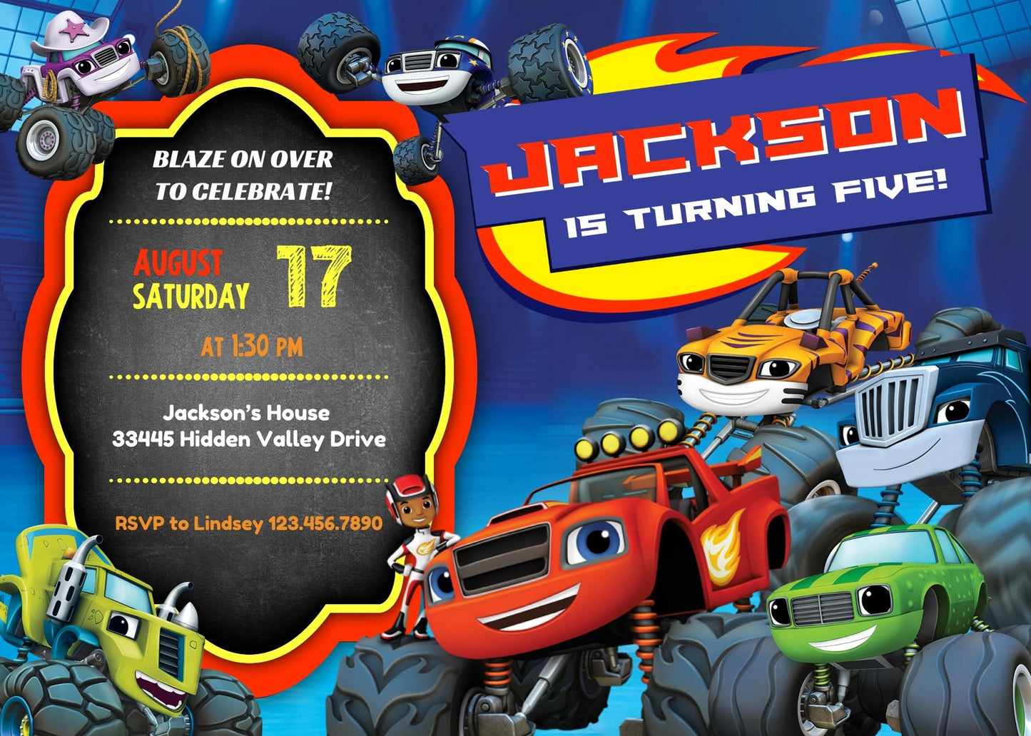 Blaze Monster Machines Trucks customizable invitation template | Share or Print | boy | QN768