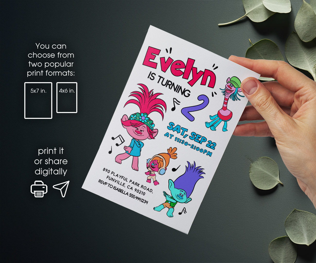 Trolls Poppy customizable invitation template | Share or Print | GG172