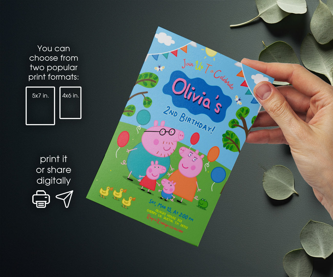 Peppa Pig customizable invitation template | Share or Print | girl | MA582