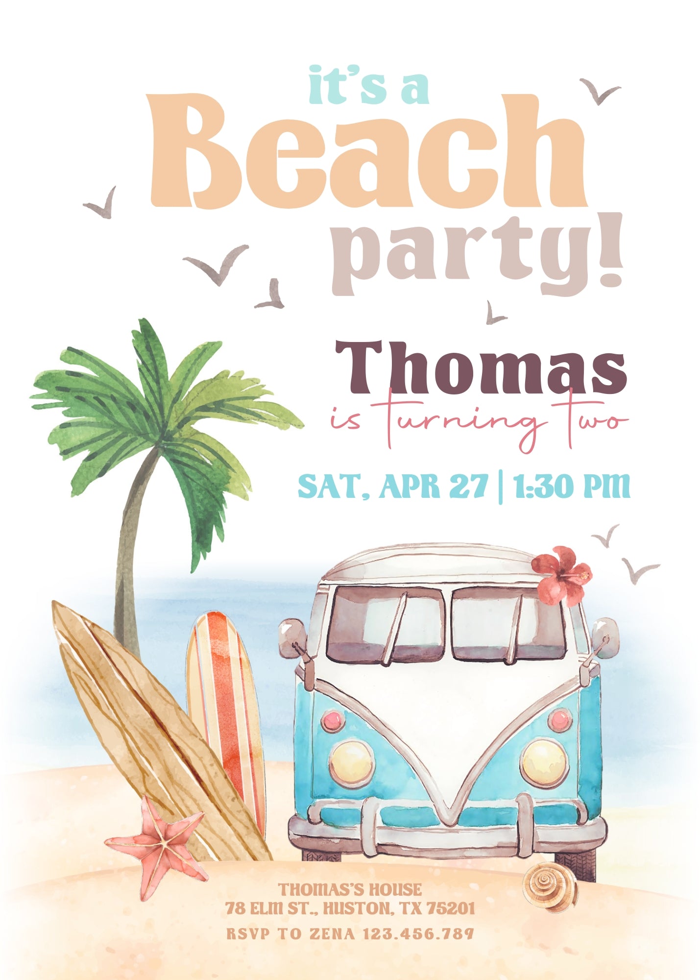 Groovy Surfvan Surfing customizable invitation template | Share or Print | OM024