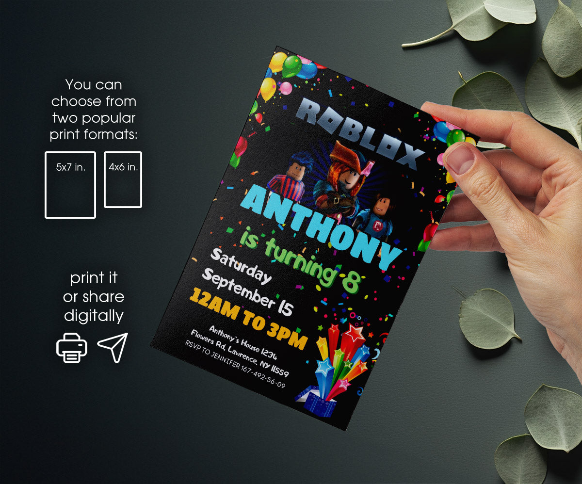 Roblox Gamer customizable invitation template | Share or Print | HP365