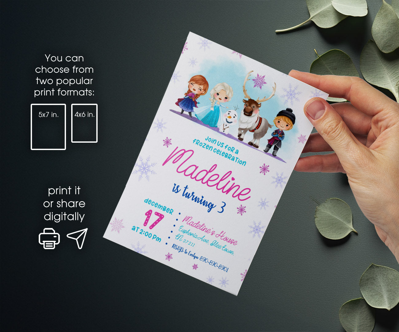 Frozen Elsa customizable invitation template | Share or Print | girl | BR568