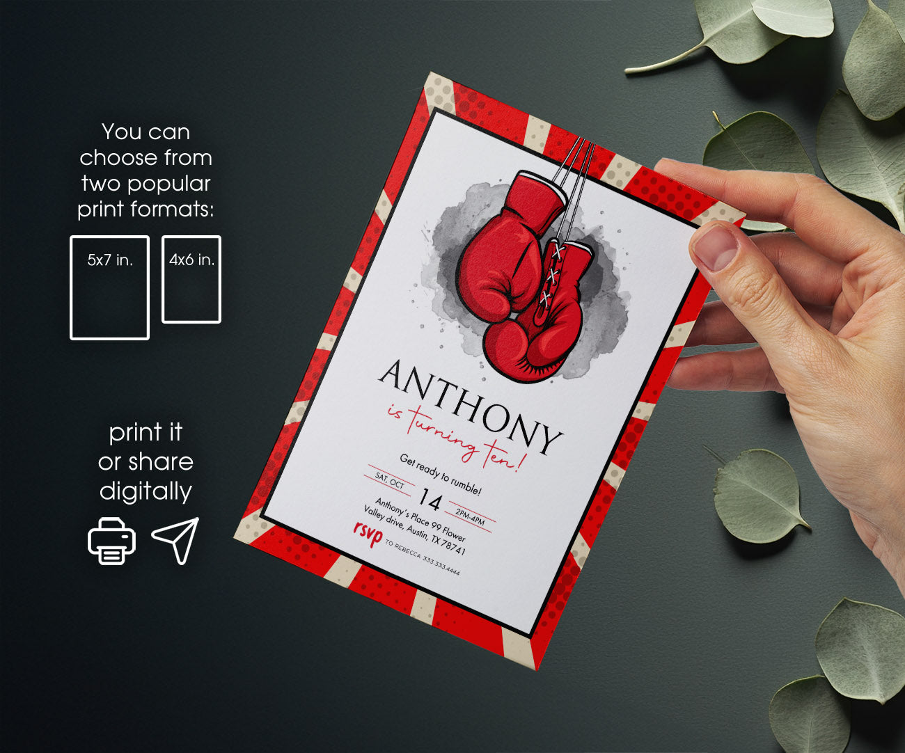 Boxing Fighter customizable invitation template | Share or Print | boy | JW925