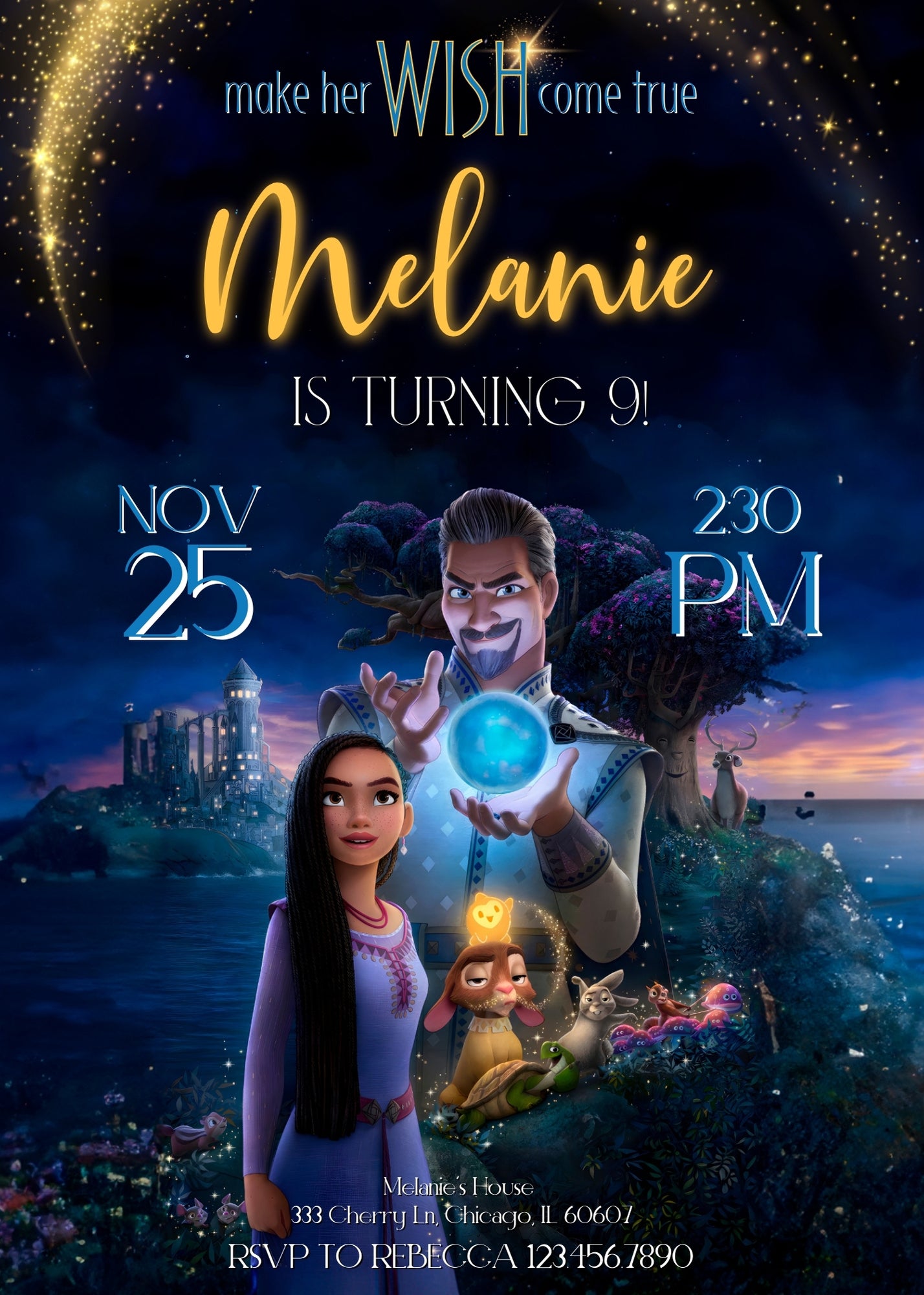 Wish Magic Asha customizable invitation template | Share or Print | girl | YB631