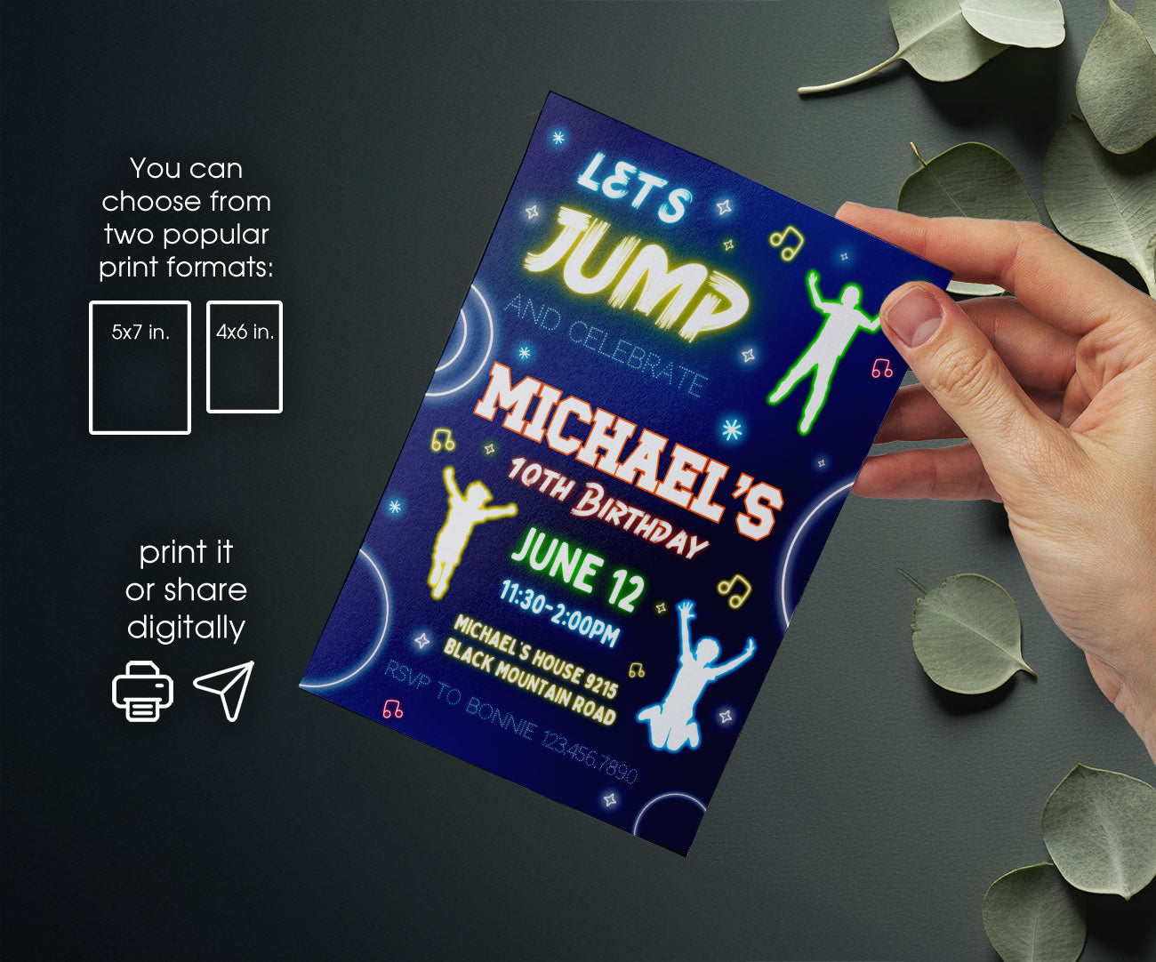 Trampoline Jump Party customizable invitation template | Share or Print | OK137