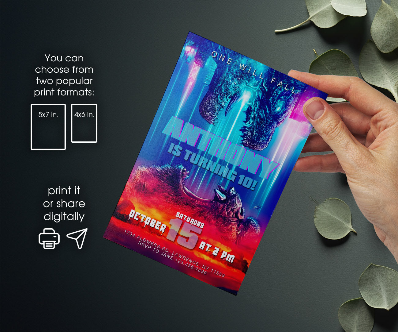 Godzilla X King Kong customizable invitation template | Share or Print | VF624