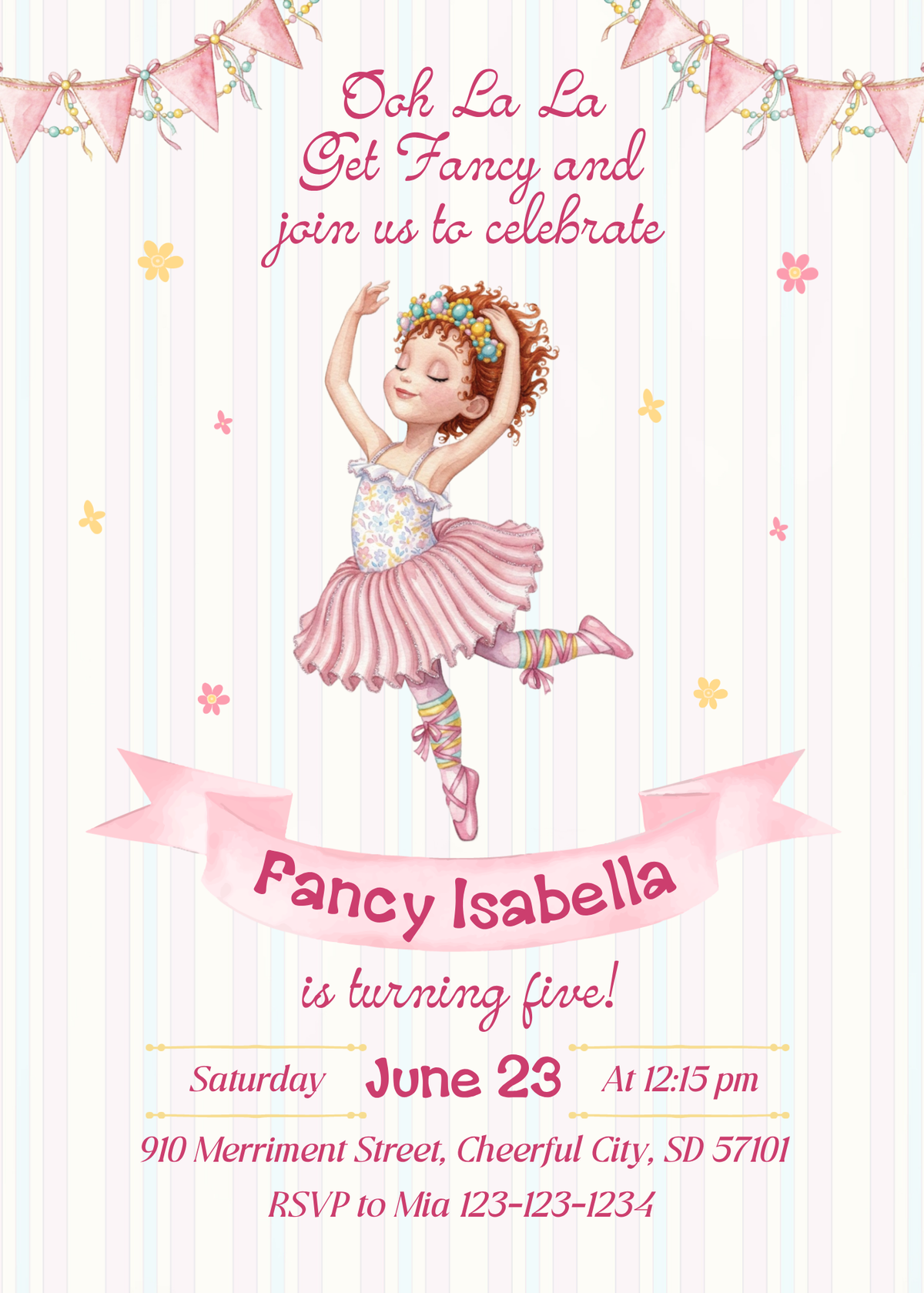 Fancy Nancy Birthday Invitation 04 | Editable Canva Template