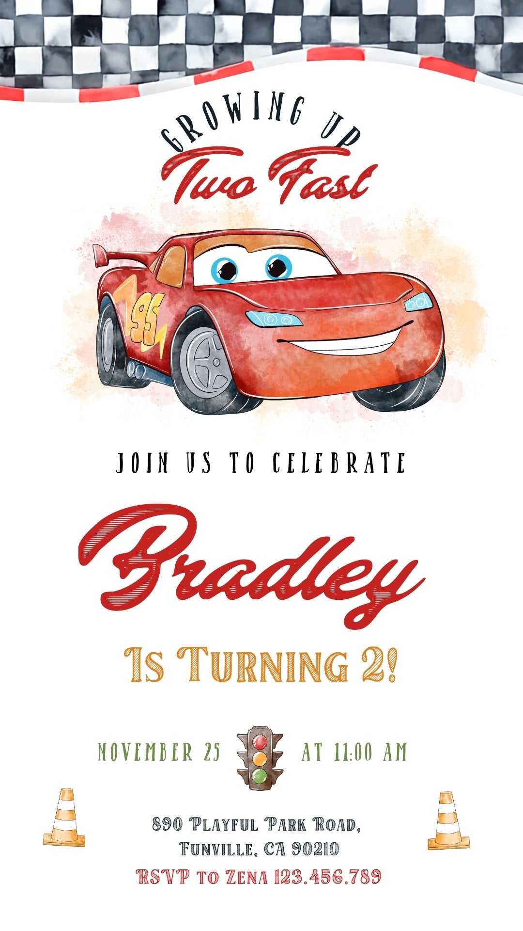 Cars Lightning McQueen Second Birthday Video Invitation | Canva Template
