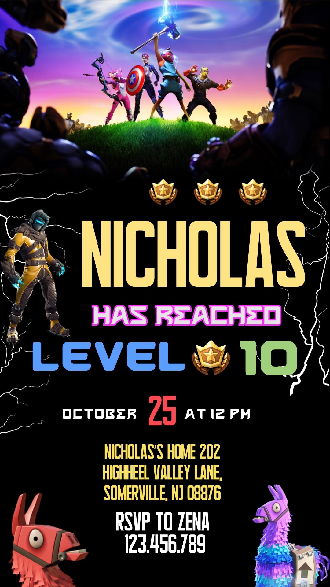 Fortnite Level Up Animated Birthday Invitation | Canva Template