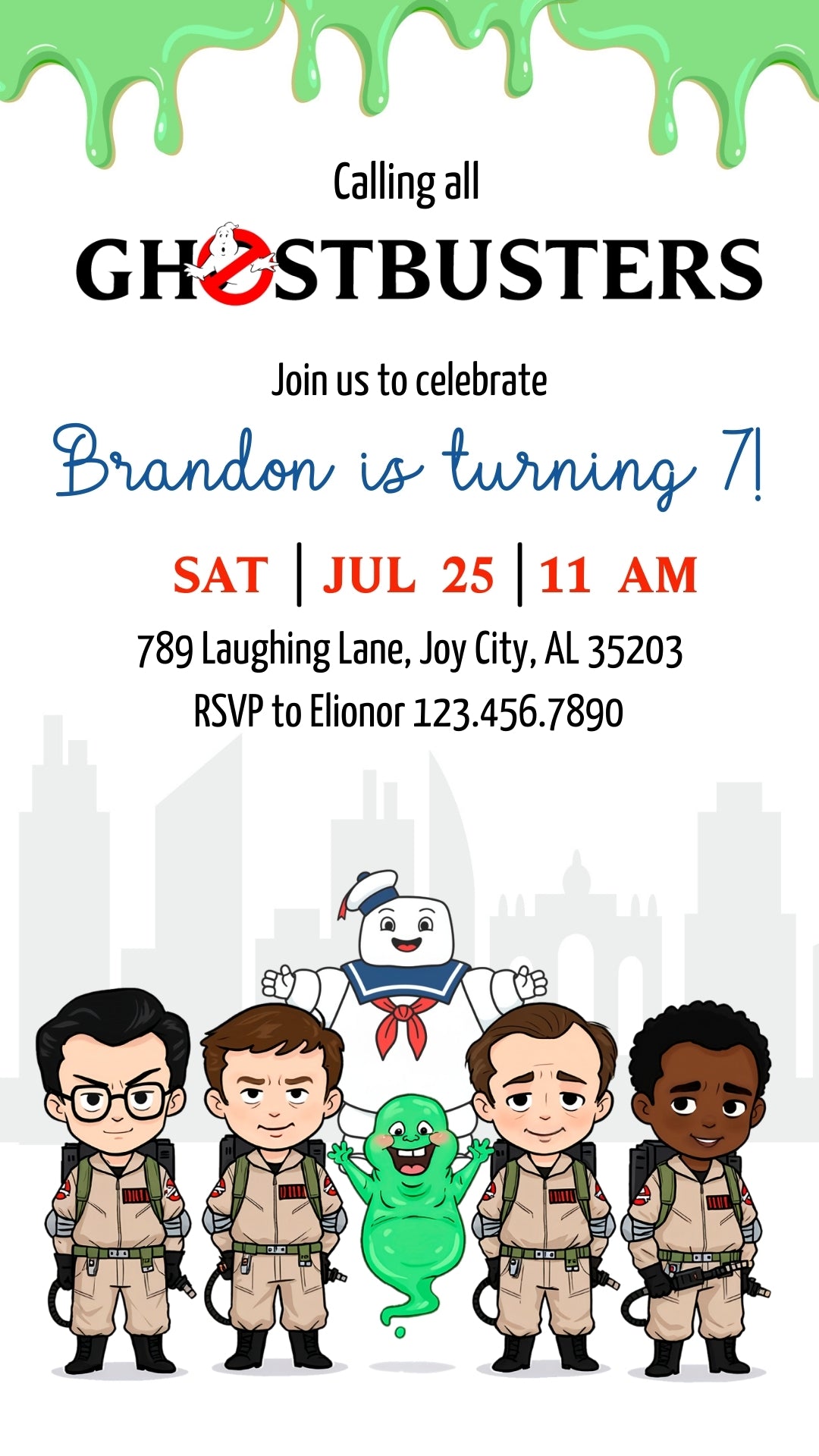 Ghostbusters Slime Crew Animated Birthday Invitation | Canva Template