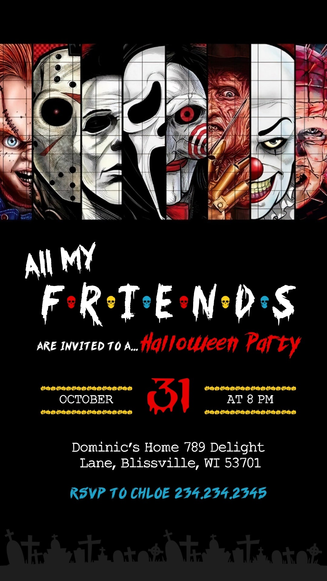 Horror Friends Animated Halloween Party Invitation | Canva Template