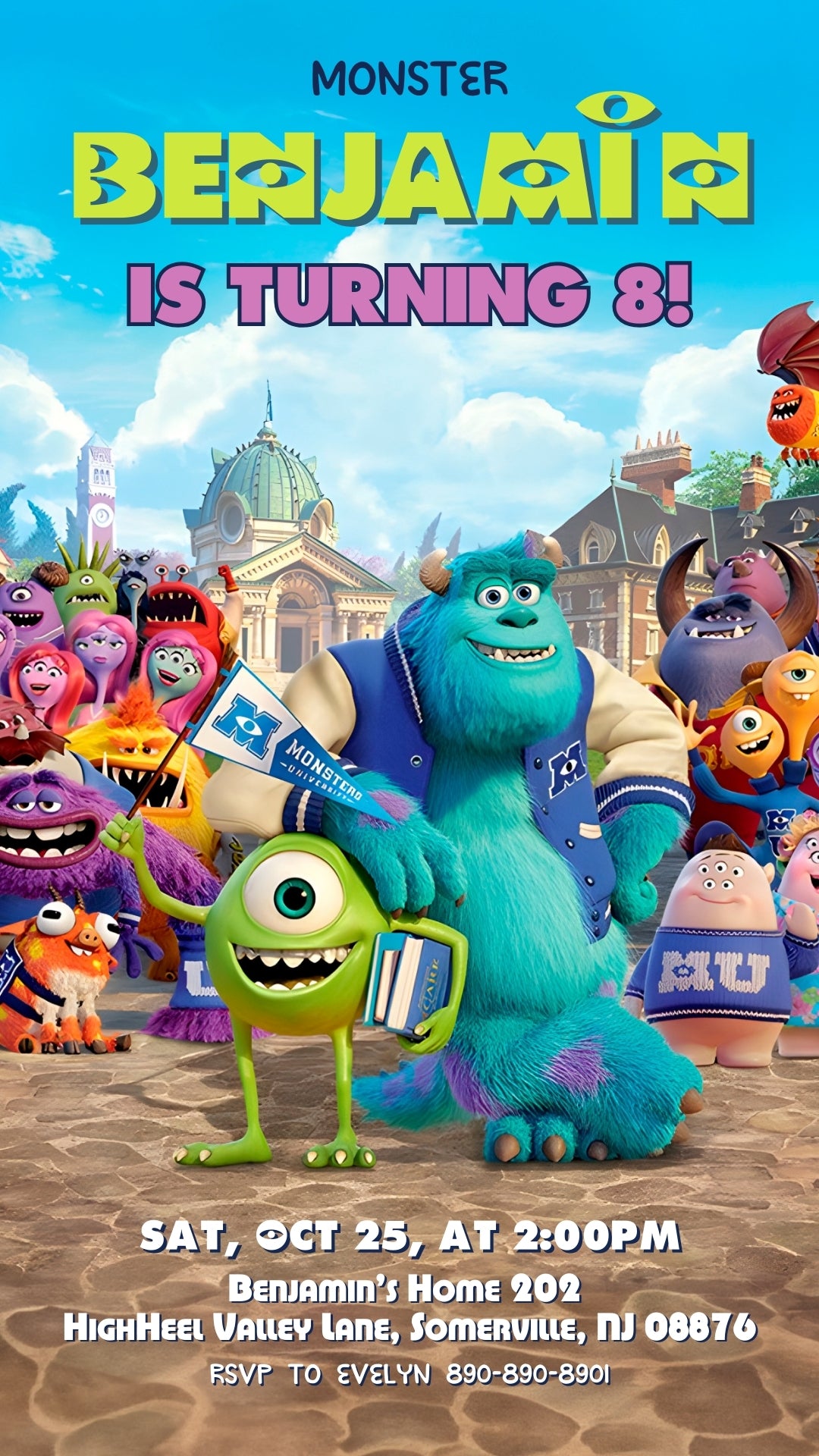 Monsters University Campus Animated Birthday Invitation | Canva Template