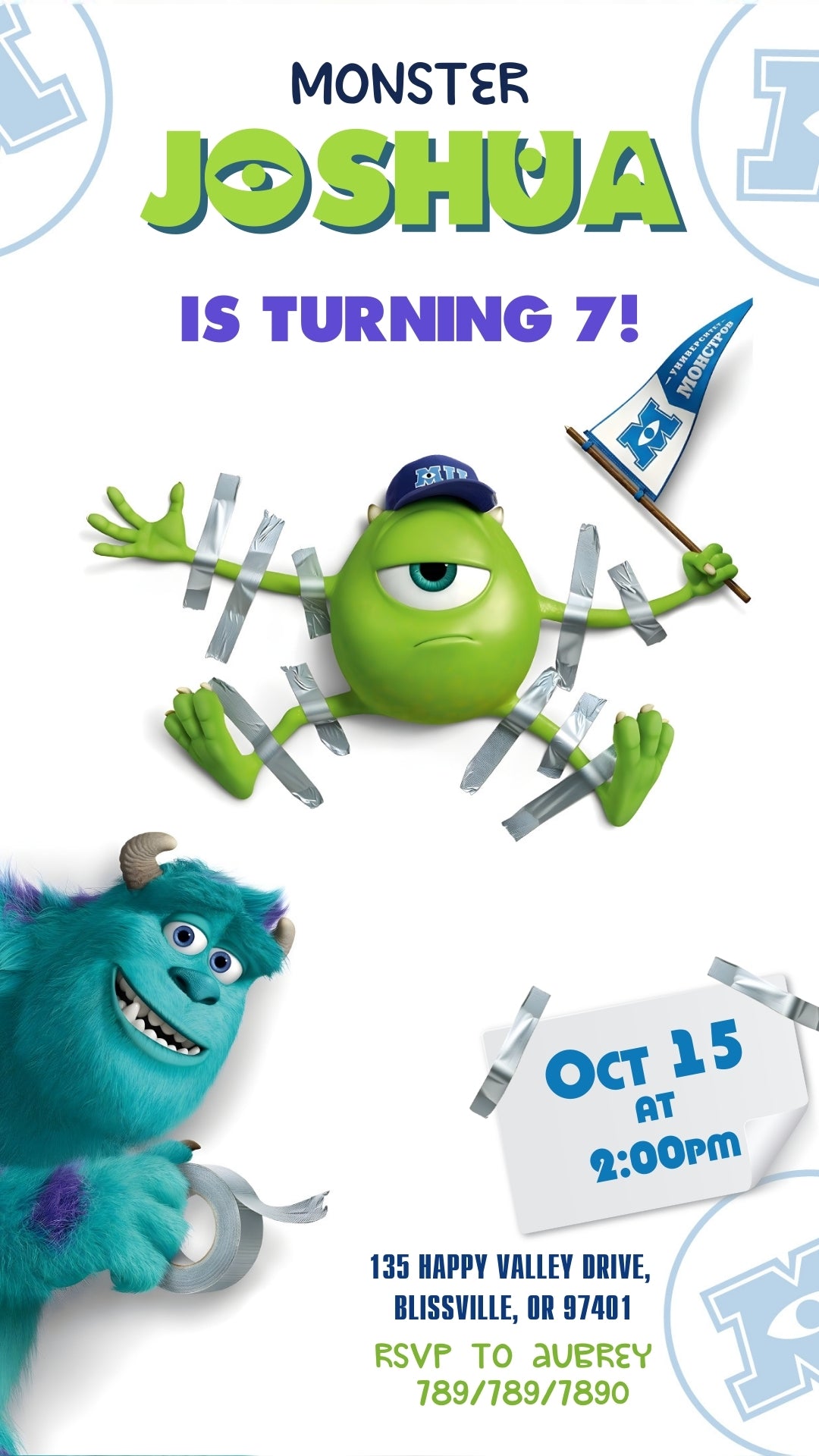 Mike and Sulley University Animated Birthday Invitation | Canva Template