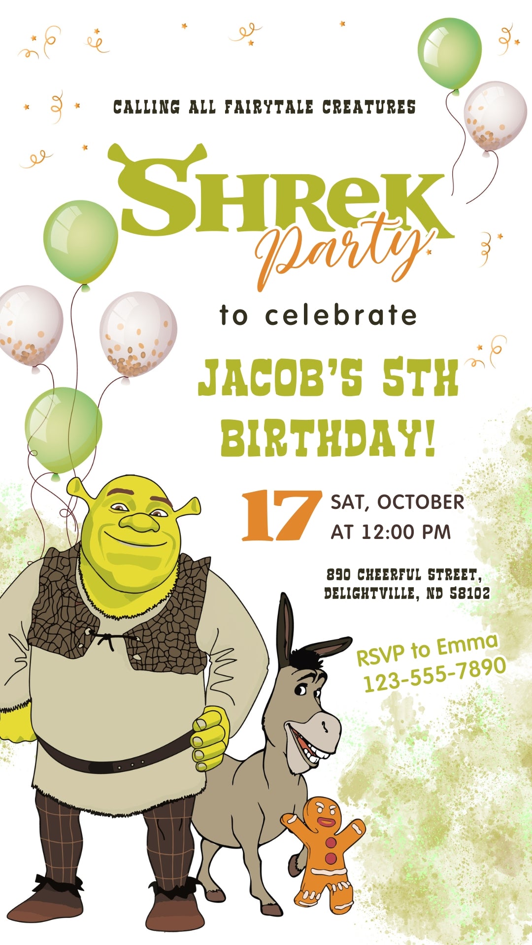 Shrek and Donkey Animated Birthday Invitation | Canva Template