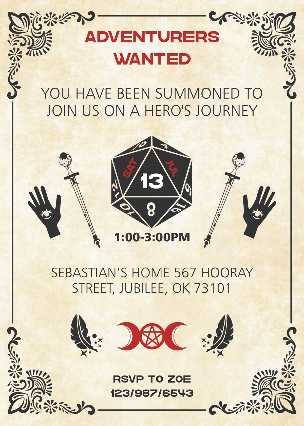 Dungeons and Dragons Red Accent Adventure Invitation - Editable 5×7