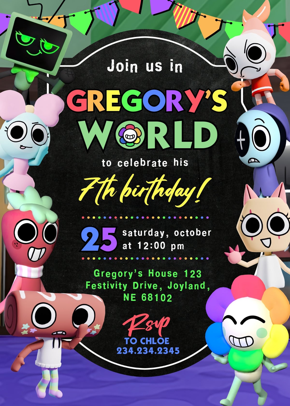 Dandy's World Character Frame Birthday Invitation - Editable 5×7