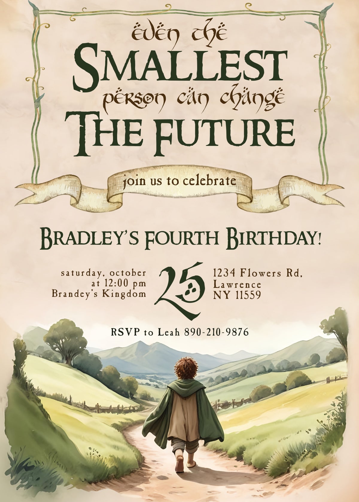 Hobbit Shire Path Birthday Invitation - Editable 5×7