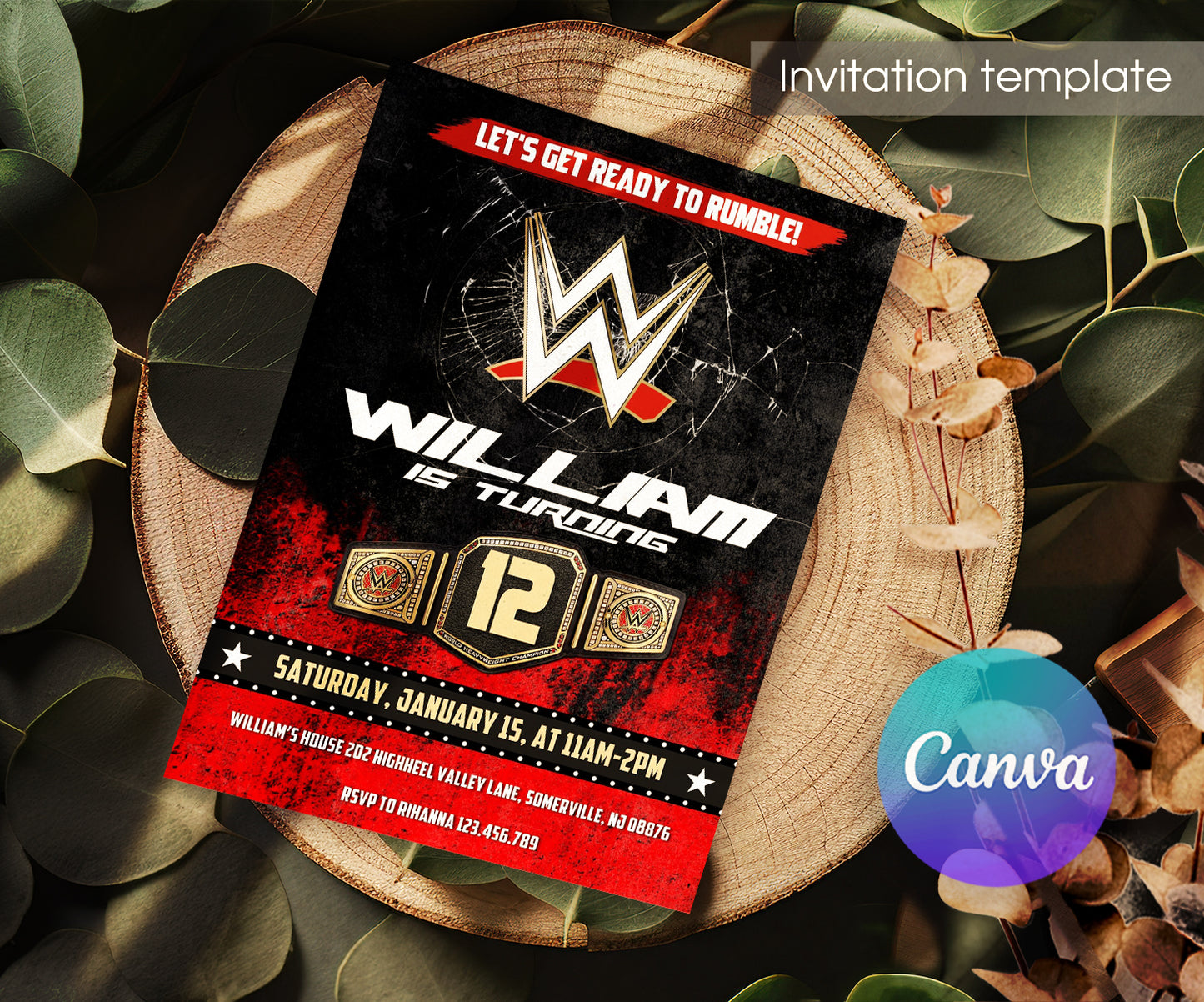 Wrestling | customizable invite template | instant download | Share or Print | IW725