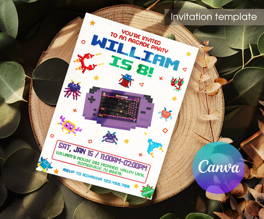 Arcade | customizable invite template | instant download | Share or Print | BY437