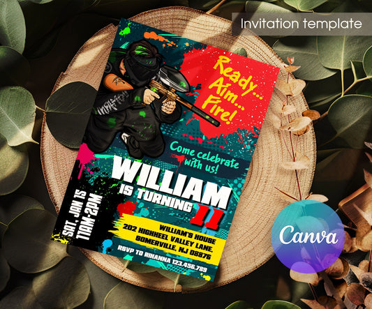 Paintball | customizable invite template | instant download | Share or Print | IE016