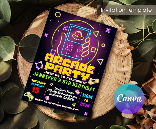 Arcade | customizable invite template | instant download | Share or Print | OK556