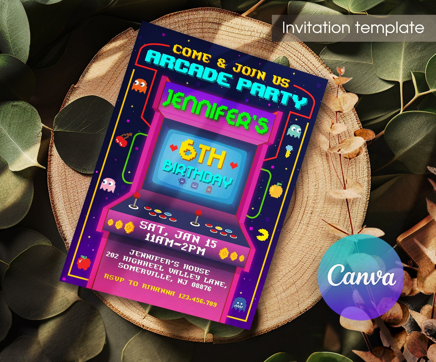 Arcade | customizable invite template | instant download | Share or Print | PD395