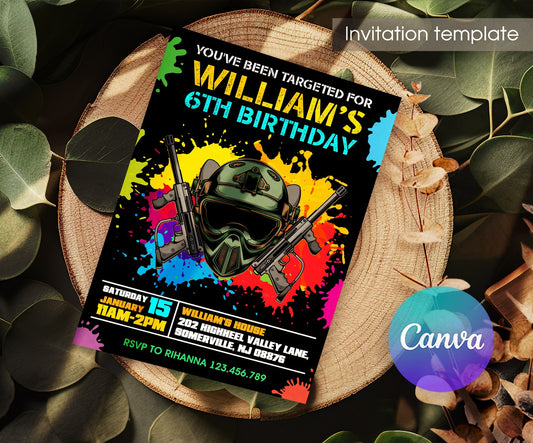 Paintball | customizable invite template | instant download | Share or Print | NC831