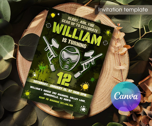 Paintball | customizable invite template | instant download | Share or Print | GL426