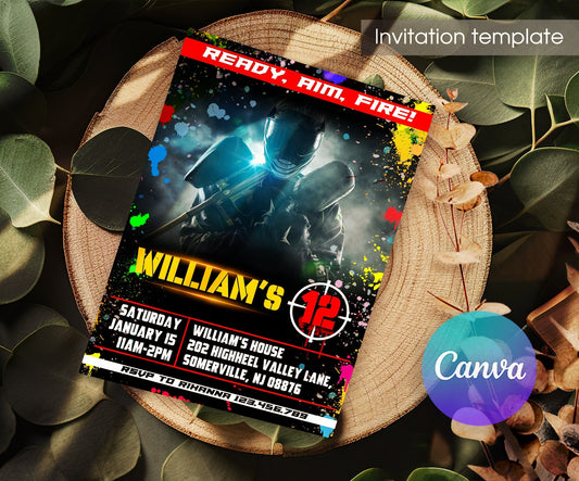 Paintball | customizable invite template | instant download | Share or Print | AR288