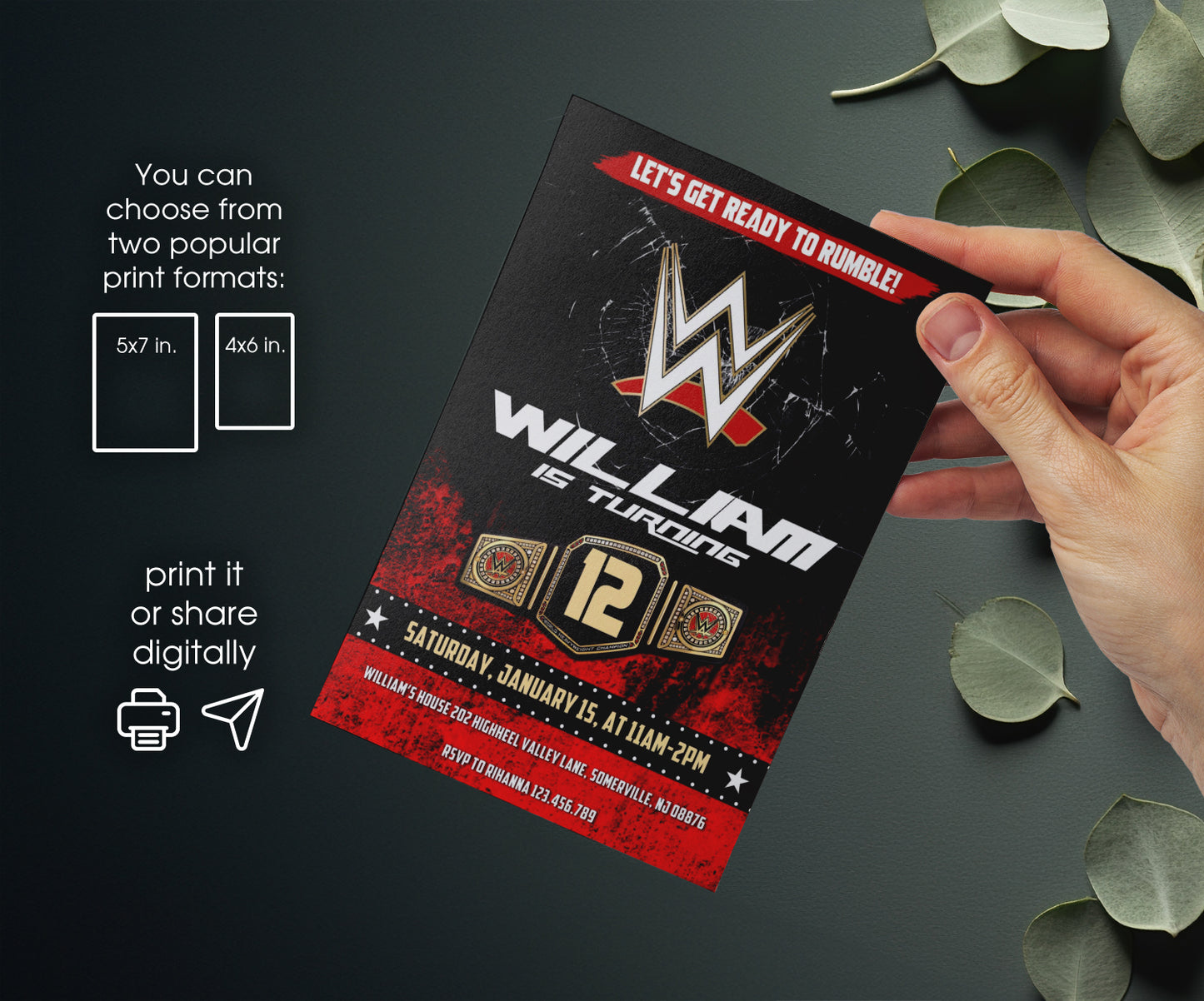 Wrestling | customizable invite template | instant download | Share or Print | IW725