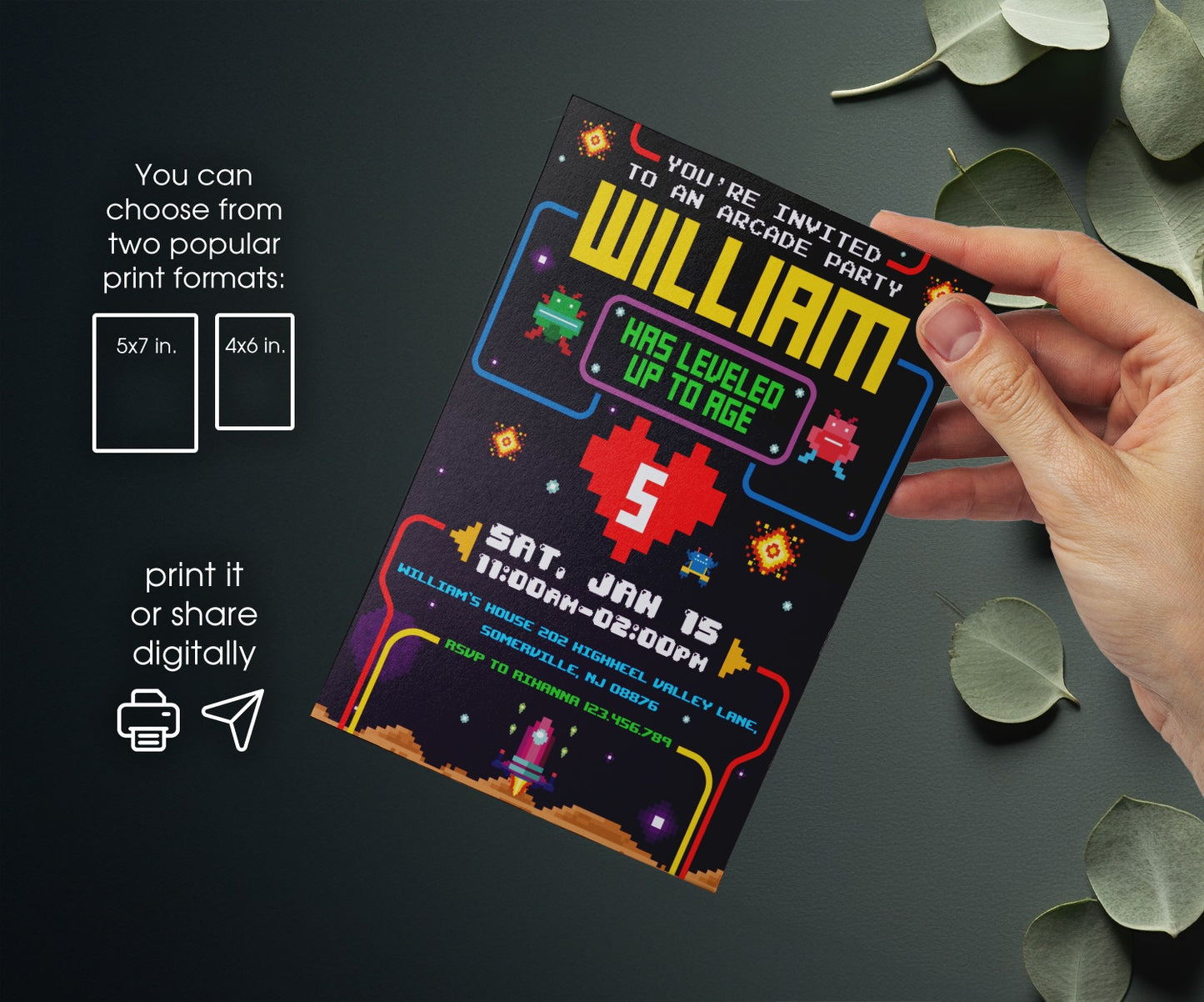 Arcade | customizable invite template | instant download | Share or Print | TB259