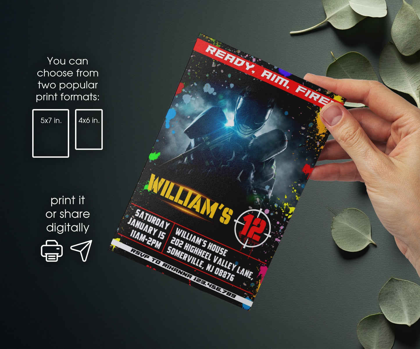 Paintball | customizable invite template | instant download | Share or Print | AR288