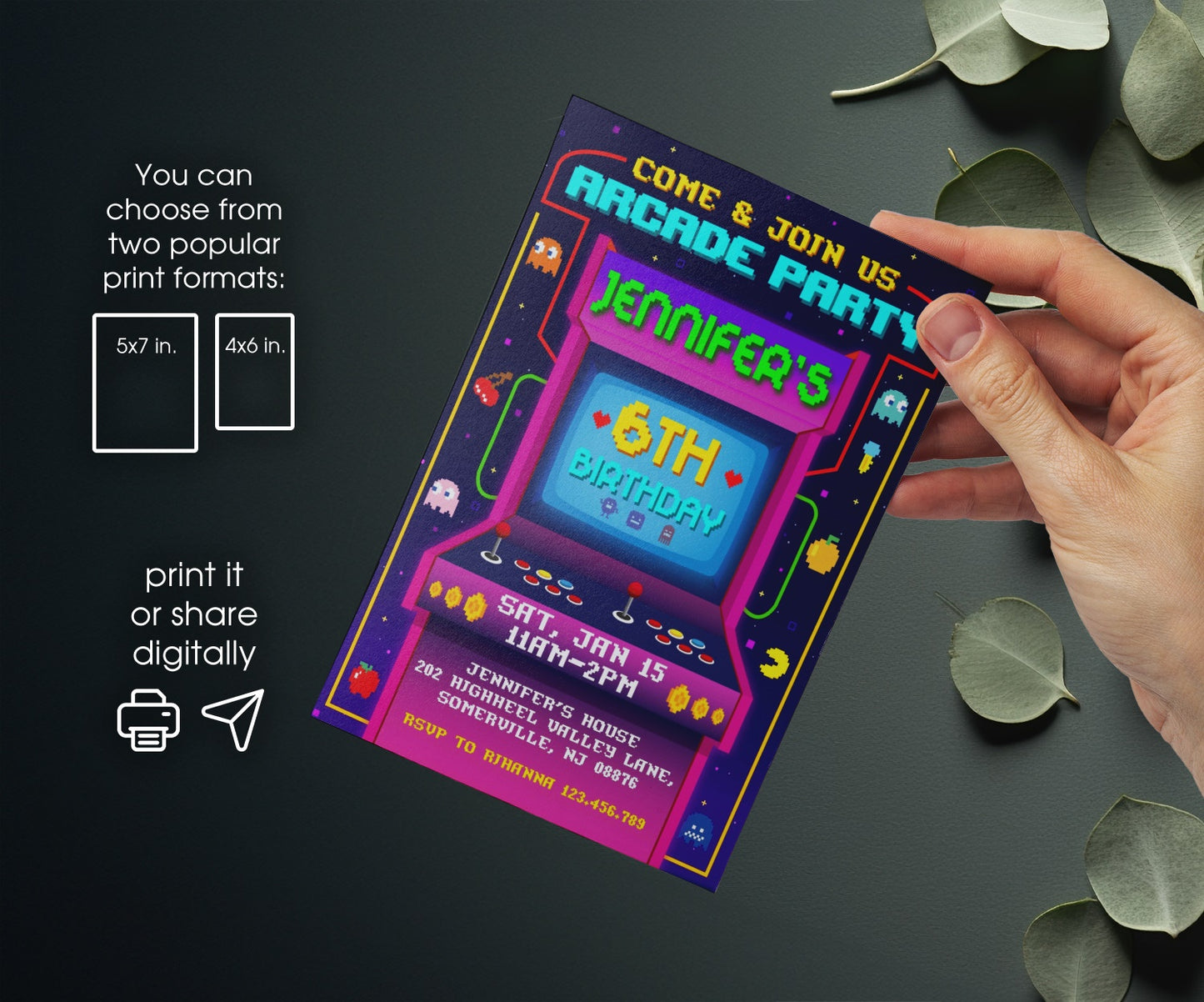 Arcade | customizable invite template | instant download | Share or Print | PD395