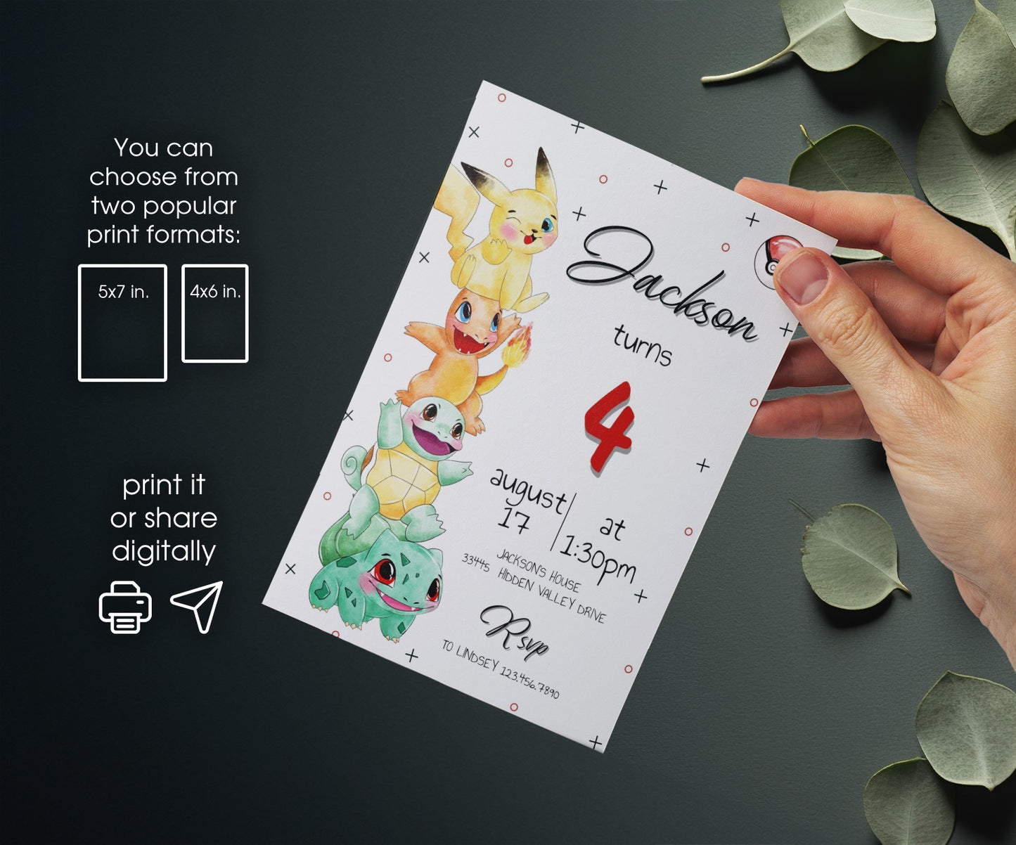 Pokemon | customizable invite template | instant download | Share or Print | PX942