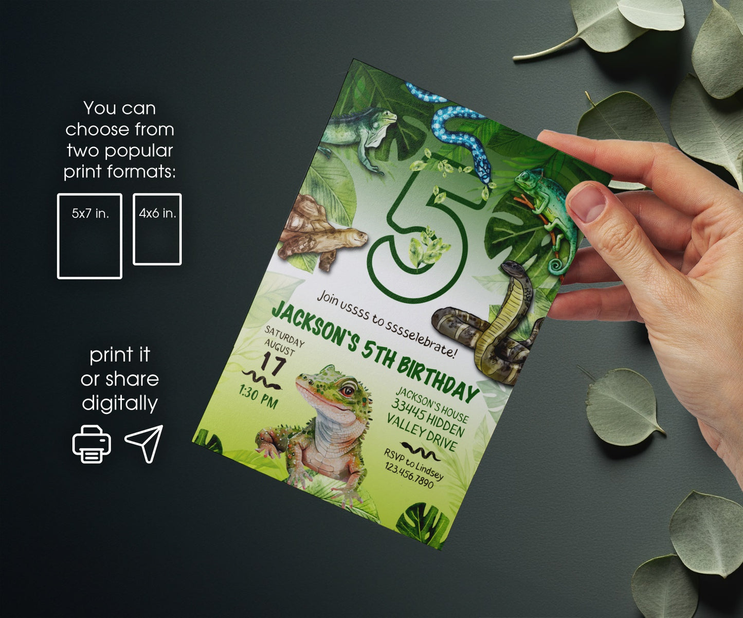 Reptile | customizable invite template | instant download | Share or Print | FV845