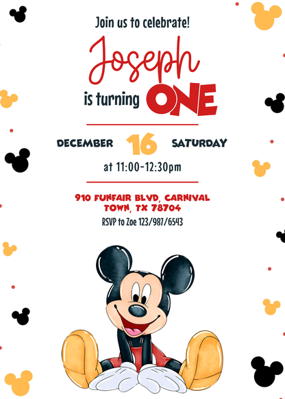 Mickey Mouse 1st Birthday customizable invitation template | Share or Print | AC294