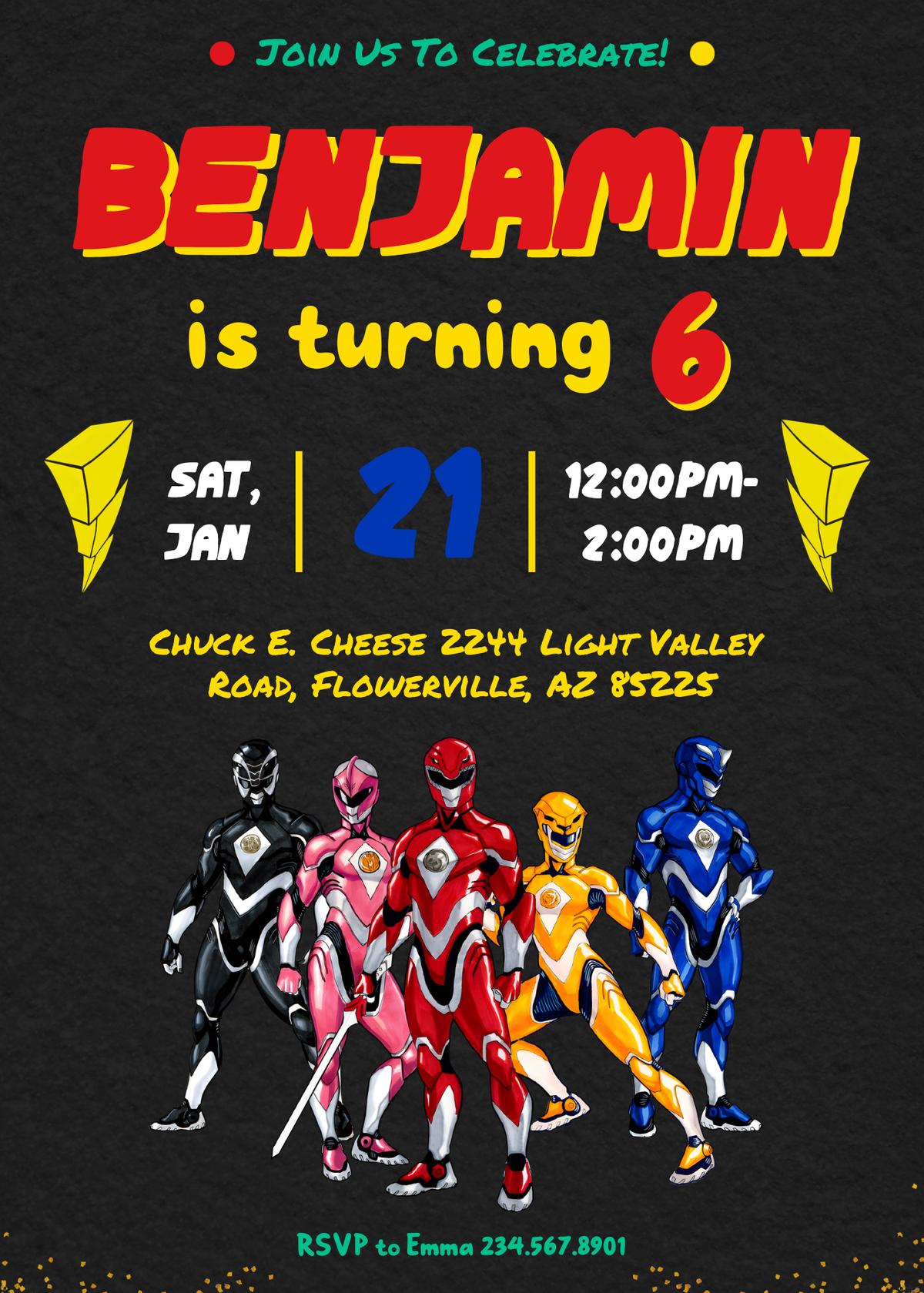 Mighty Morphin Power Rangers customizable invitation template | Share or Print | boy | AE370