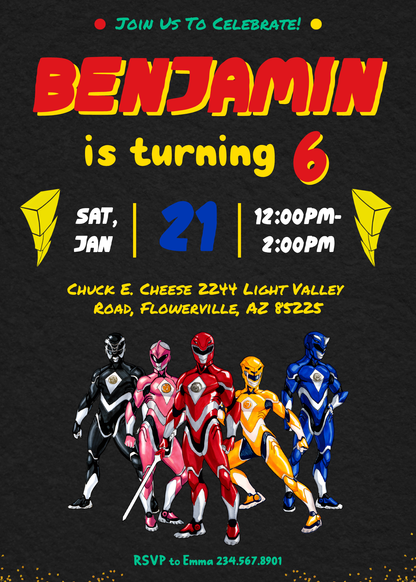 Mighty Morphin Power Rangers customizable invitation template | Share or Print | boy | AE370