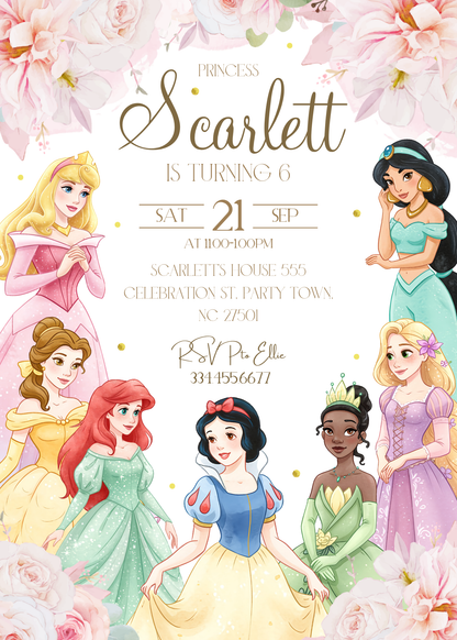 Disney Princess customizable invitation template | Share or Print | girl | AK453