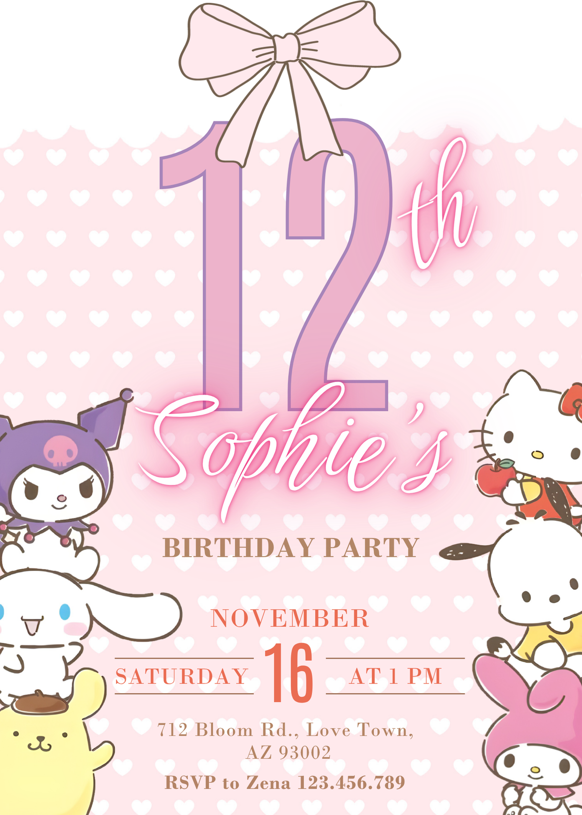 My Melody Hello Kitty Sanrio customizable invitation template | Share or Print | girl | CT529