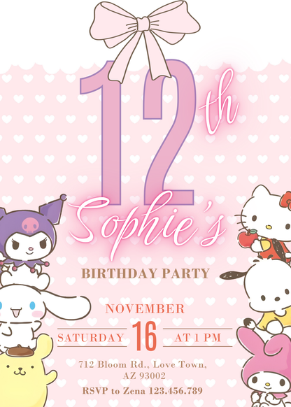 My Melody Hello Kitty Sanrio customizable invitation template | Share or Print | girl | CT529