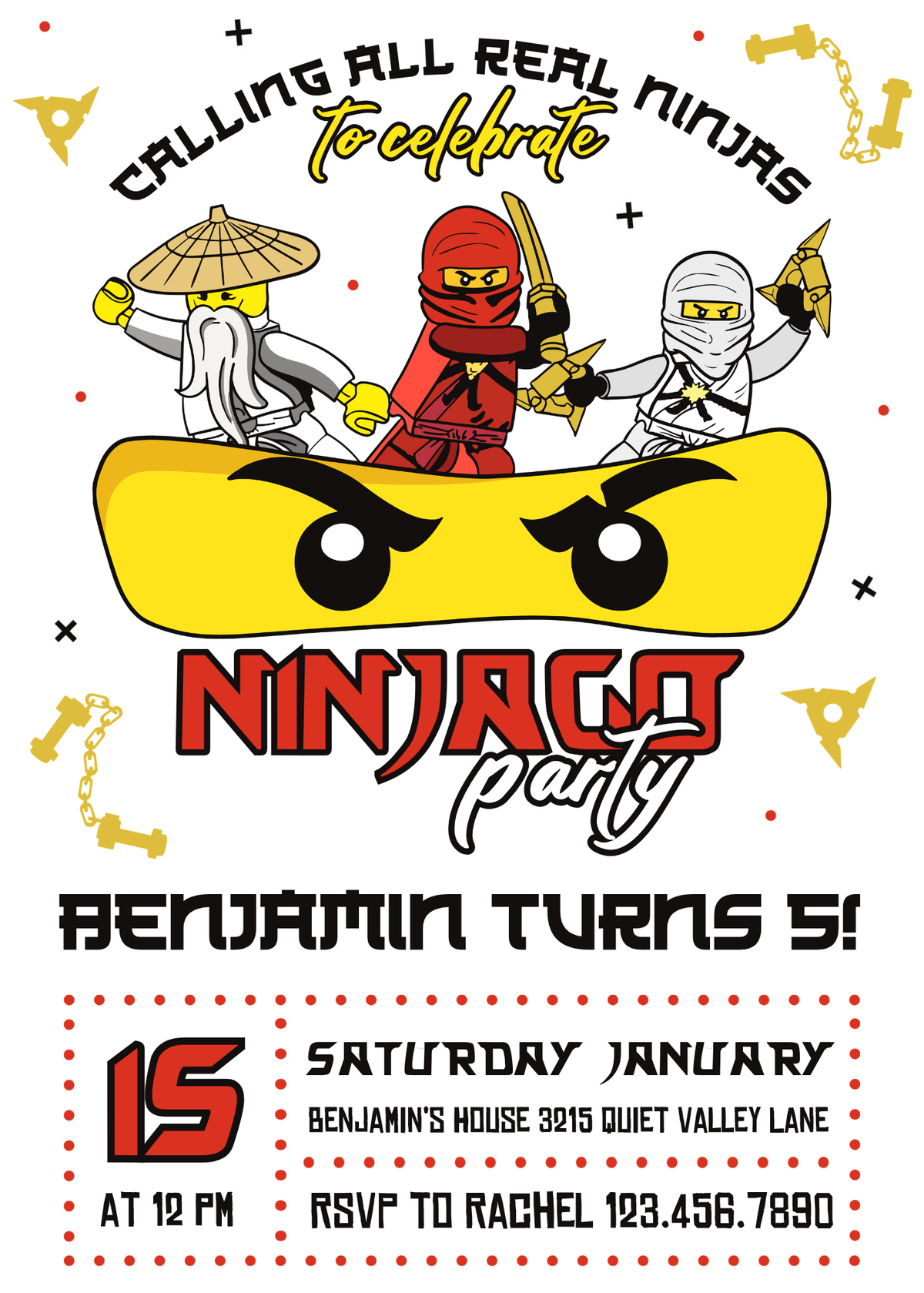 Ninjago Minifigures Lego customizable invitation template | Share or Print | DP459