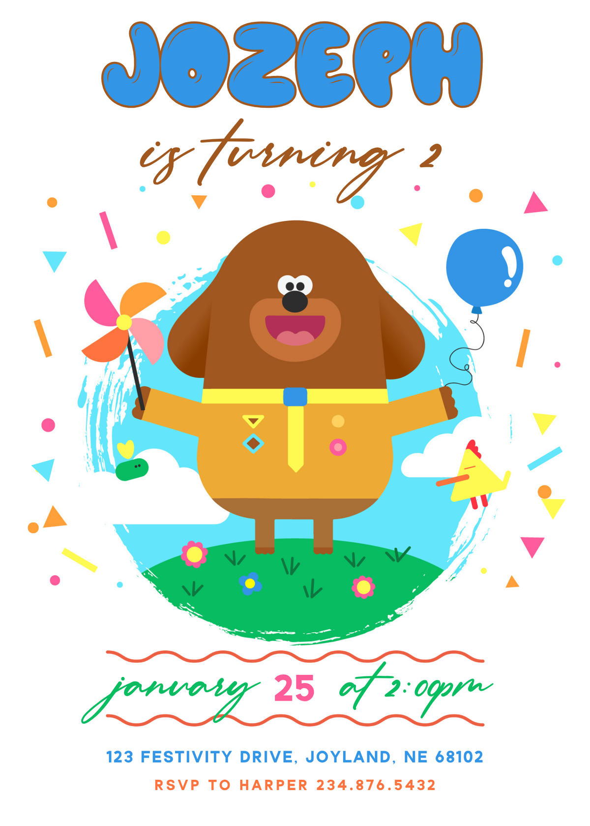 Hey Duggee customizable invitation template | Share or Print | EX123
