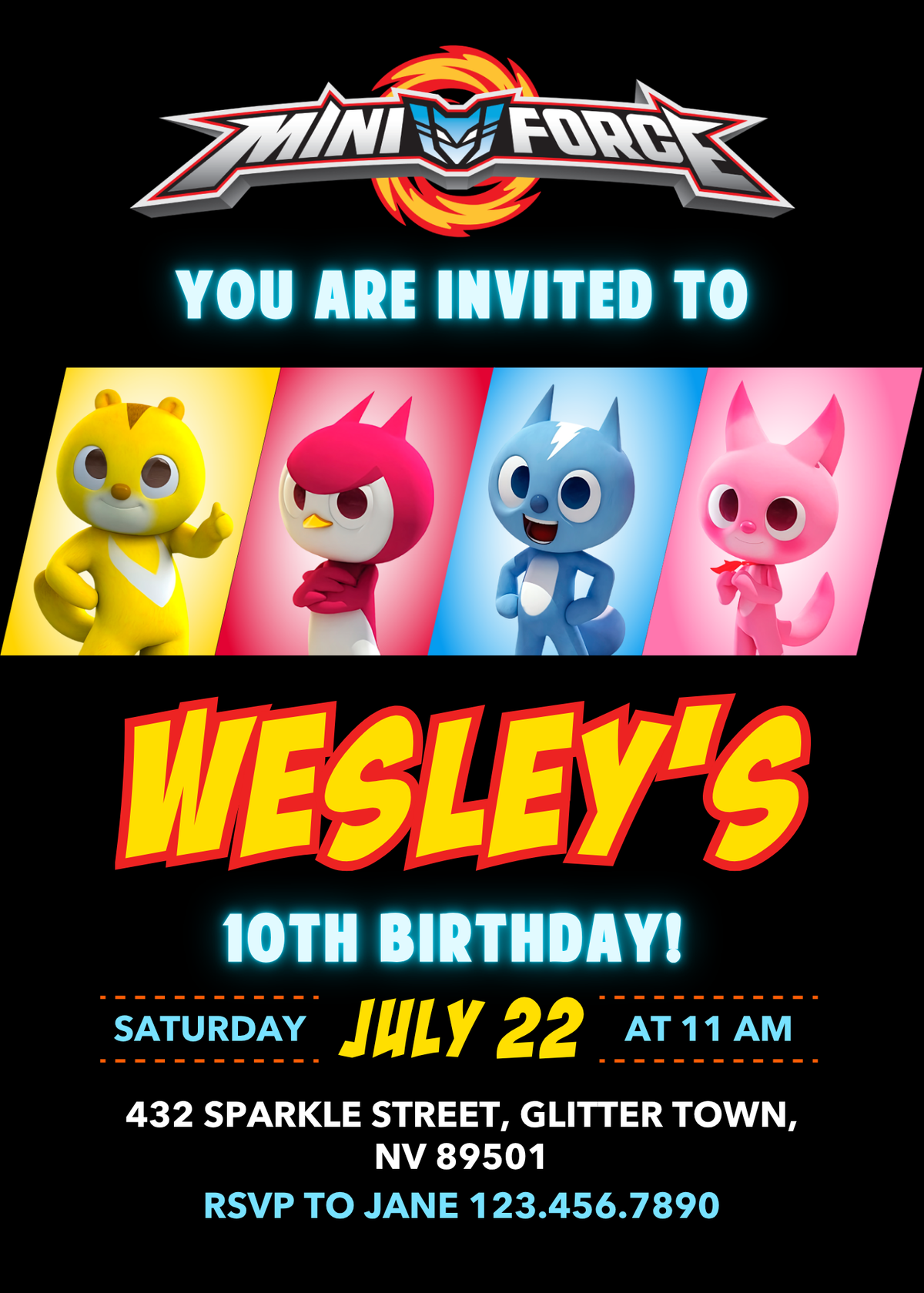 Miniforce customizable invitation template | Share or Print | boy | HS286