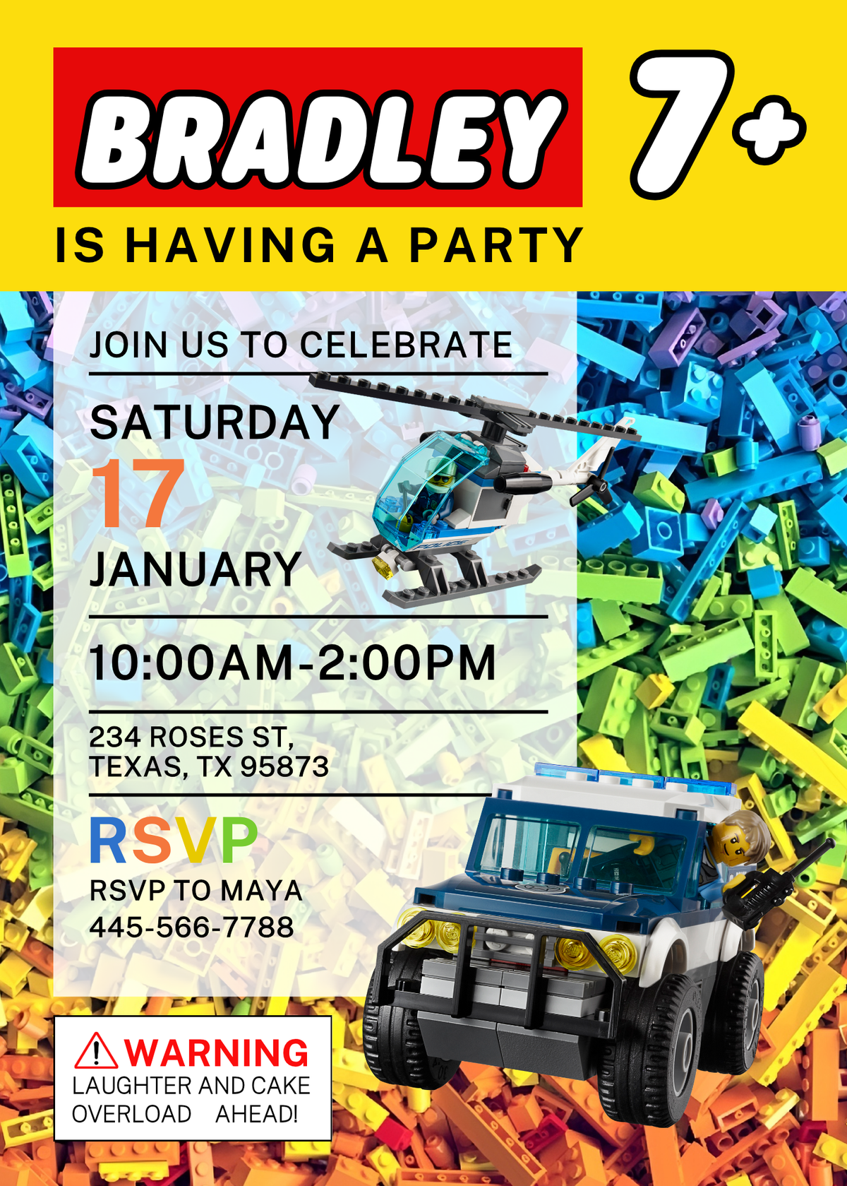 Lego Police Car customizable invitation template | Share or Print | boy | IV104