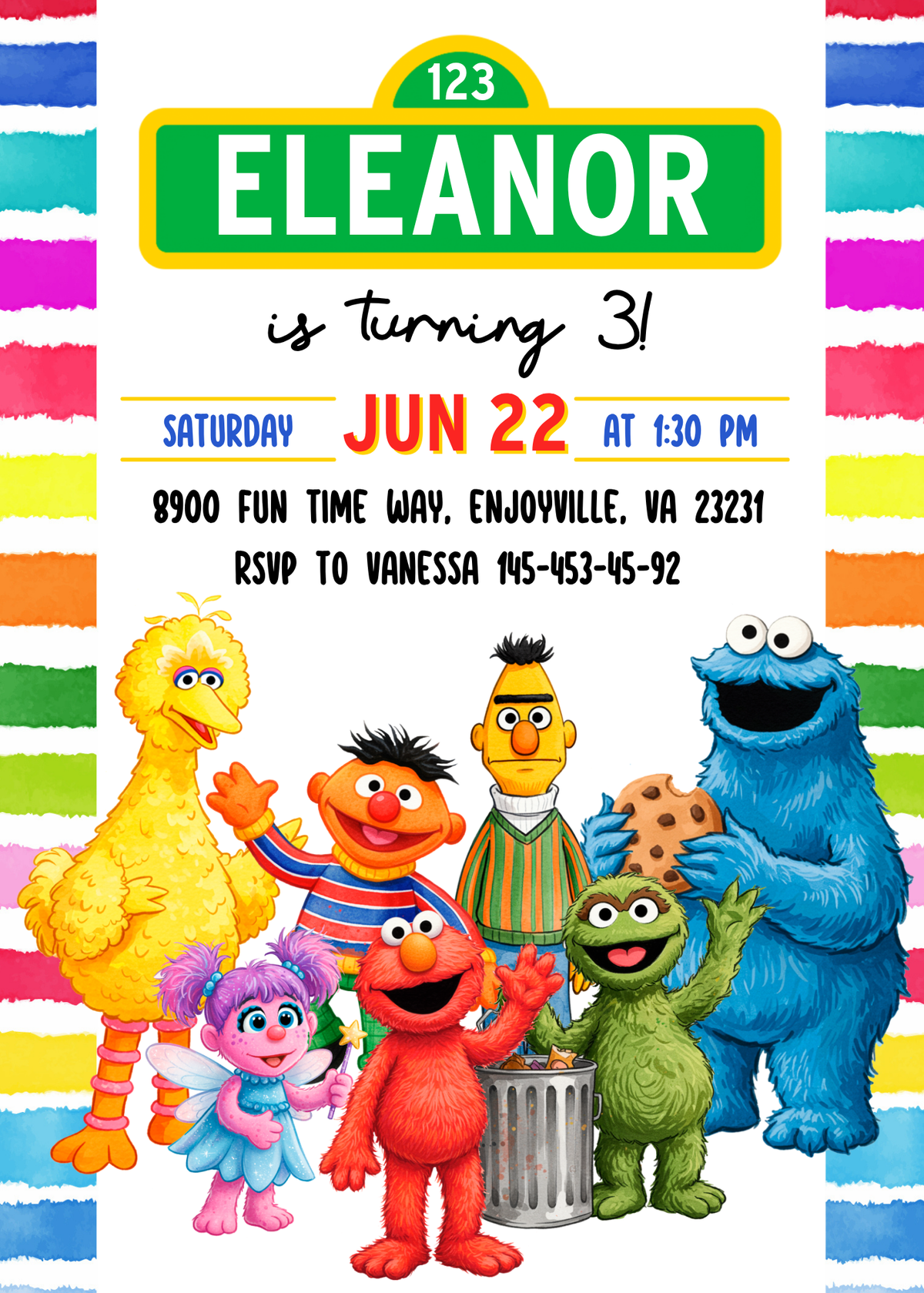 Sesame Street customizable invitation template | Share or Print | JB255