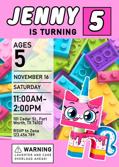 Lego UniKitty customizable invitation template | Share or Print | KI253