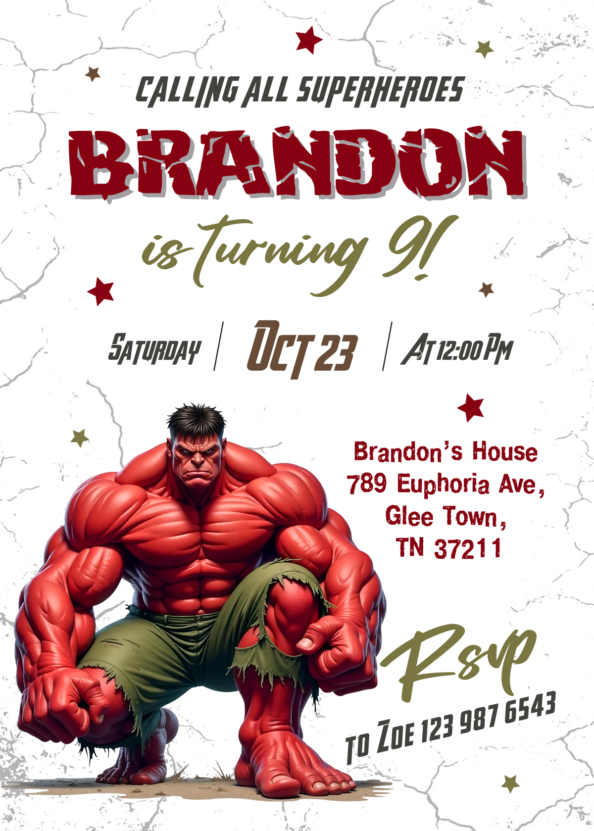 Red Hulk customizable invitation template | Share or Print | ON373