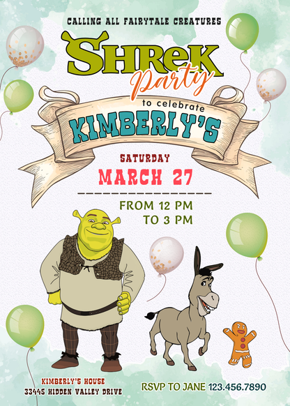 Shrek customizable invitation template | Share or Print | YF846